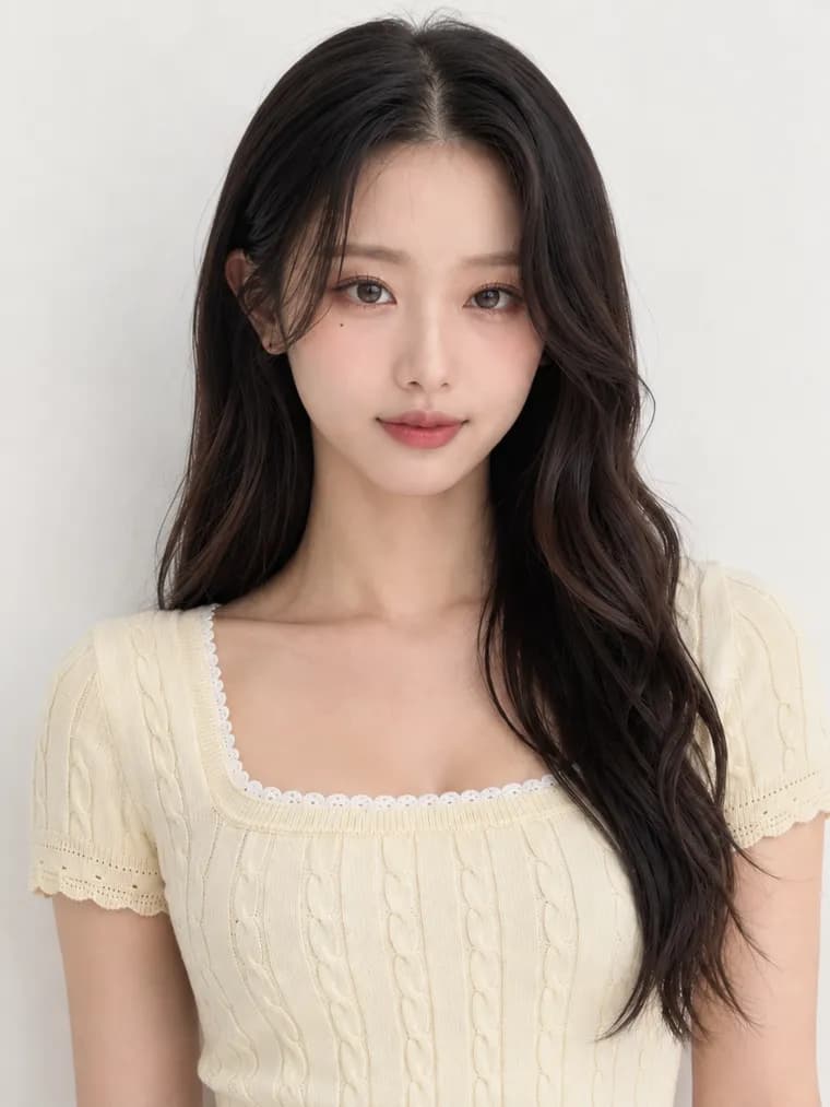 바스트샷 — 머리와 가슴 위, 스퀘어 넥라인과 캡 소매